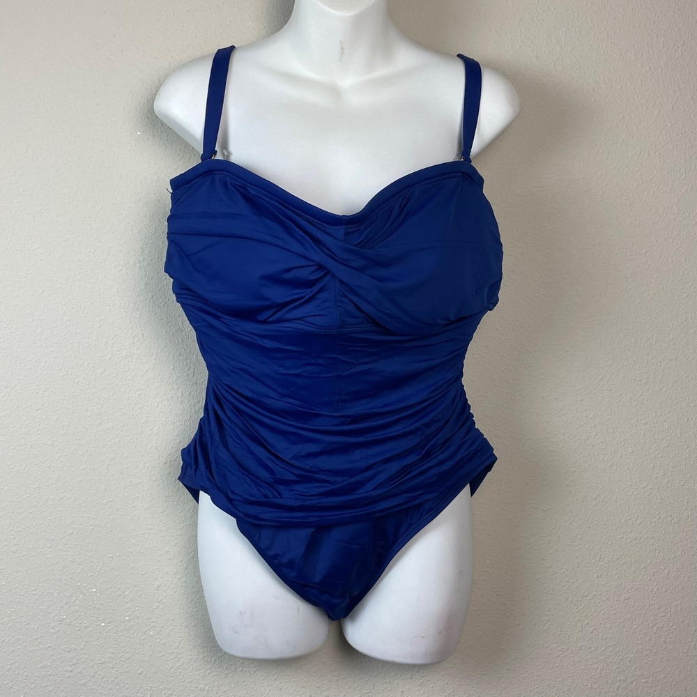Lauren Ralph Lauren Blue Twist Front Ruched One Piece‎ Swimsuit Plus Size 18W